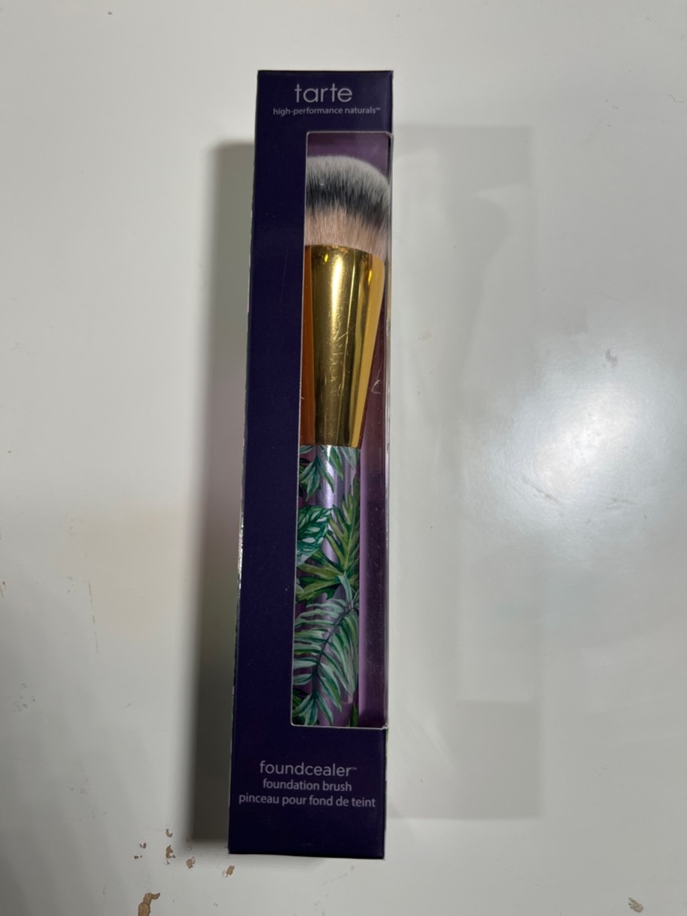 Tarte Foundation Brush with Tropical Leaf Print Handle and Gold Ferrule